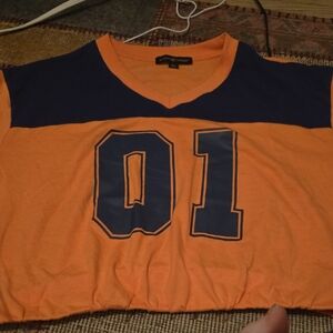 Womes Orange & Navy Number 01 V-Neck Top